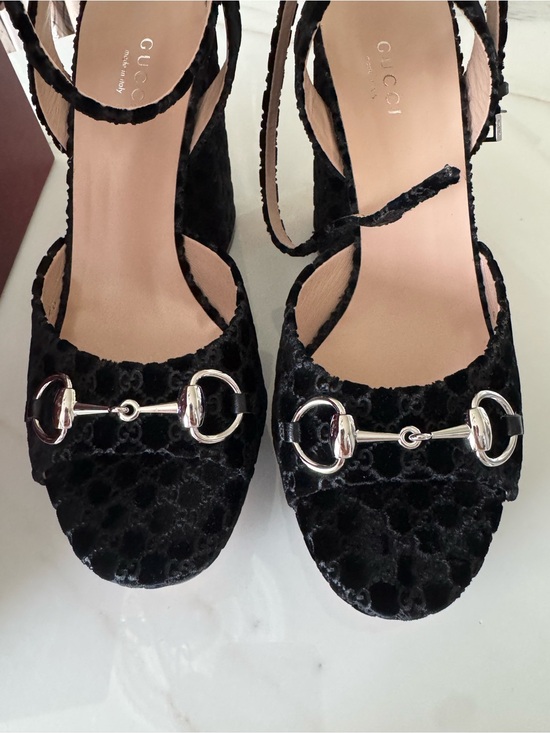 Gucci Shoes - Gucci Black Velvet Horsebit Ankle-Strap Heels